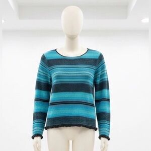 VTG Sigrid Olsen Blue Ombre Striped Knit Sweater Coastal Grandmother Boho Large